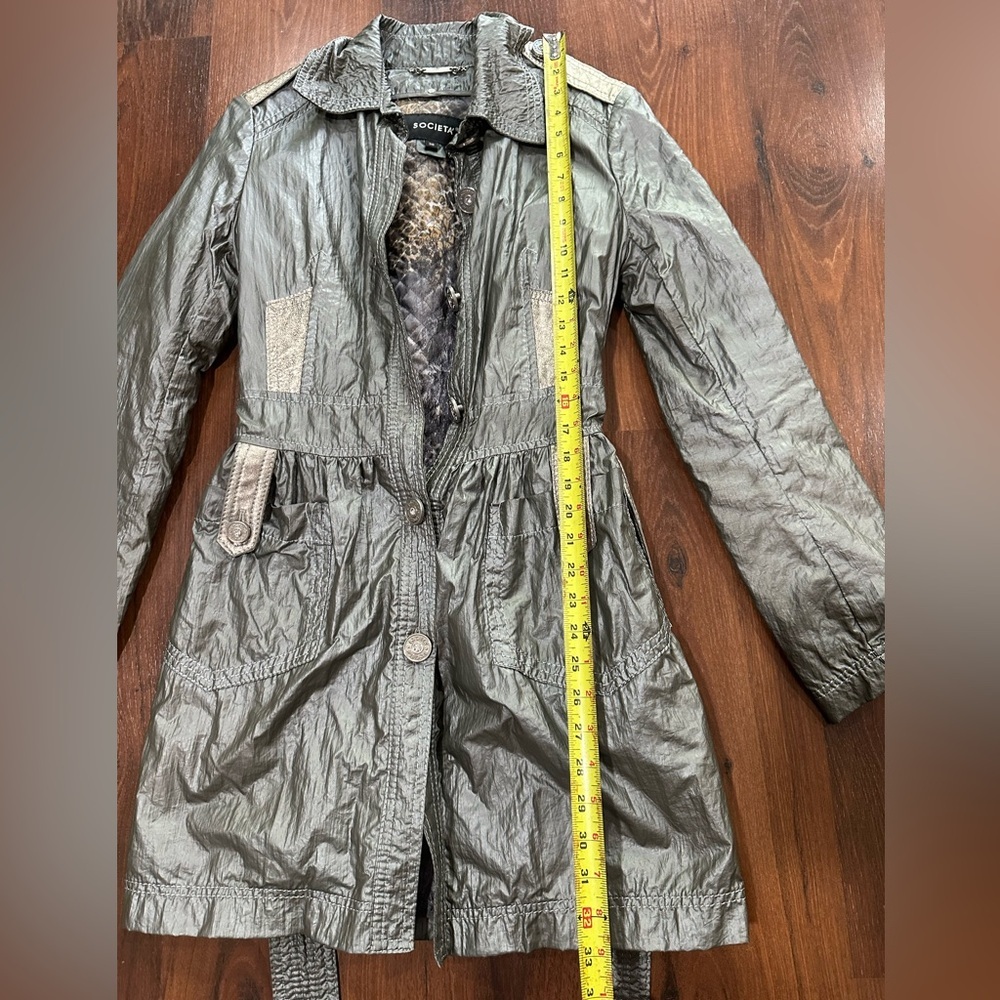 Societa Rare Vintage Women’s Metallic Coat with Leather Garn. Size 38, Italy Y2K - Picture 3 of 14